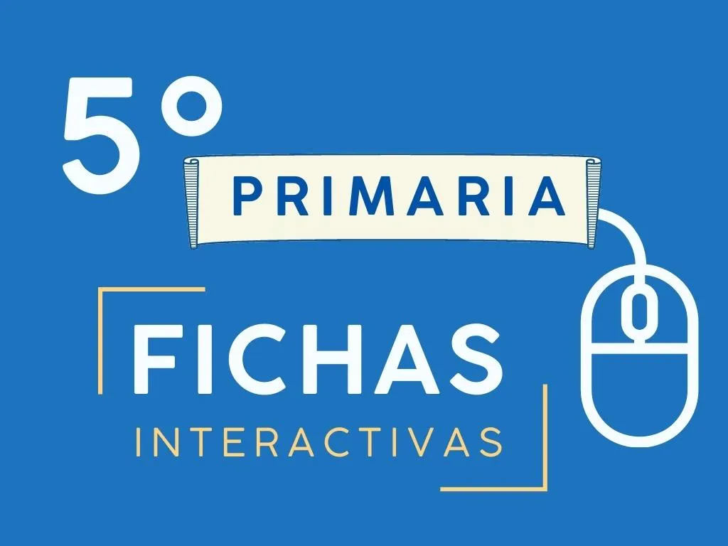Imagen de portada con un ratón de ordenador y texto: 5º Primaria fichas interactivas.